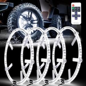 4PCS 17" Super Bright Double Row White Wheel Lights Rim Lights with Remote Control for Truck SUV Car Easy Install Unique Style