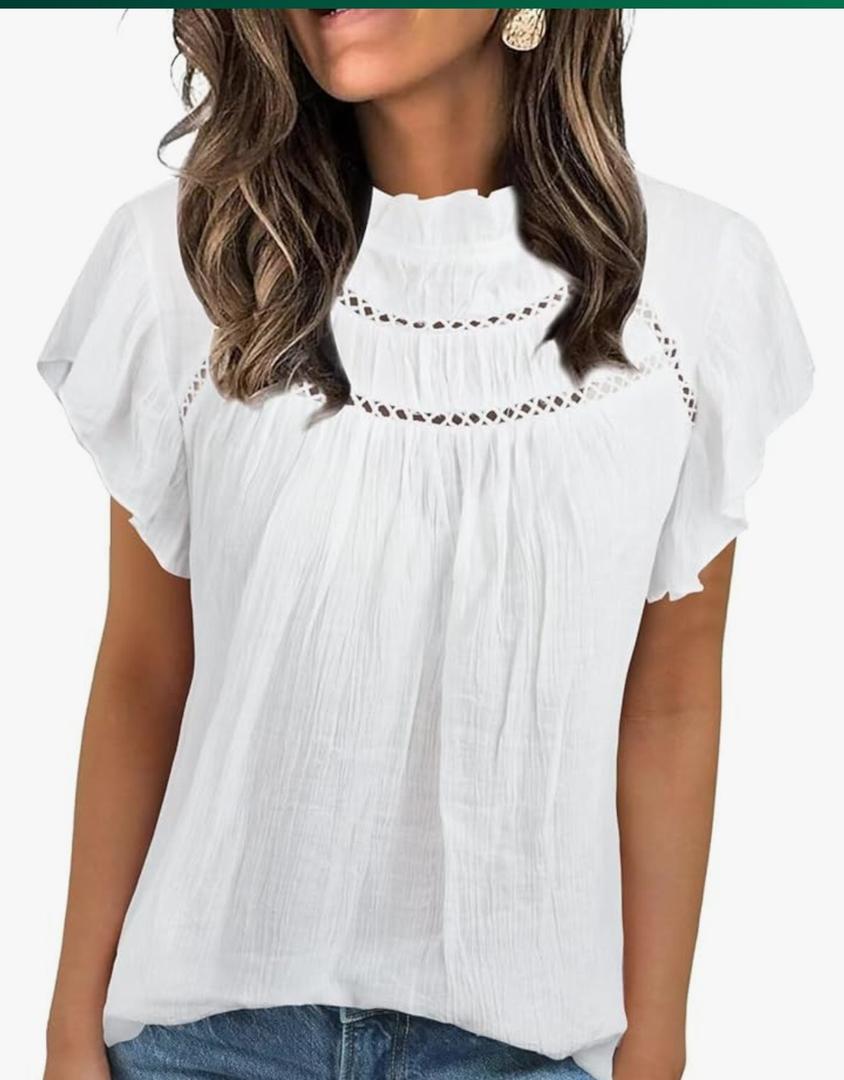 Blouses for Women Summer Tops 2025 Trendy Ruffle Sleeves Mock Neck T Shirts Pleated Front Loose Fit Work Blouse M