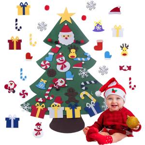 Felt Christmas Tree for Kids Wall, DIY Felt Christmas Tree for Toddlers Set with 28 Ornaments, Kid Christmas Decorations for Wall Hanging Xmas Gifts (Multicolor)