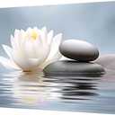 QIXIANG Zen Wall Art Black Stones and White Lotus Flowers Picture on Canvas Prints for Yoga Spa Meditation Bathroom Decor with Framed (Zen Stones Lotus -3, 16.00" x24.00")