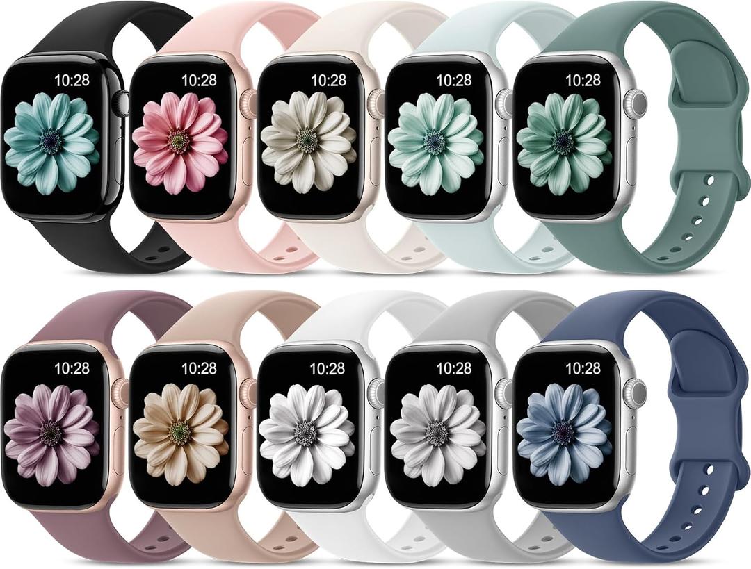 Patenting 10 Pack Sport Bands Compatible with Apple Watch Bands Women Men 40mm 41mm 38mm 45mm 44mm 42mm 46mm 49mm,Silicone iWatch Bands Waterproof Strap for iWatch Series 10 9 8 7 6 5 4 SE Ultra