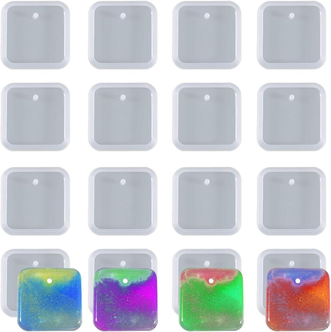 20pcs Square Jewelry Casting Molds, Silicone Pendant Keychain Resin Molds with Hanging Hole, Jewelry Making DIY Craft Tools - 42mm/1.65 inch