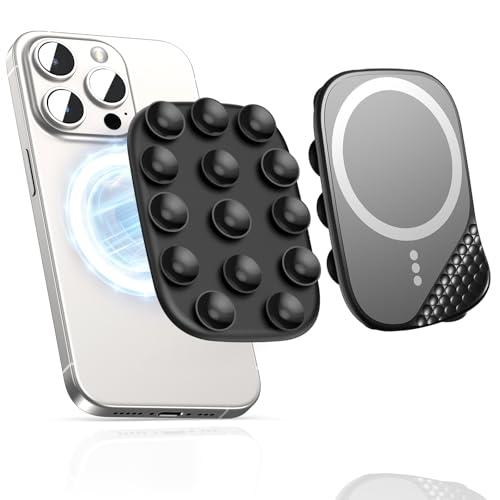 smofish Magnetic Suction Phone Mount for MagSafe Case, Silicone Sticky Grip Holder for iPhone 16/15/14/13/12, Removable Hands-Free Selfie/Video for TikTok Influencers, Women Gift, Black 3 pack