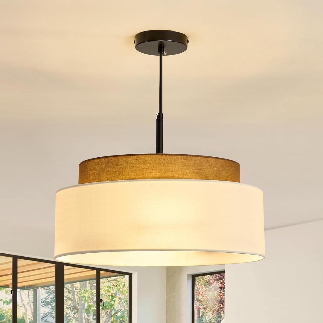 Drum Farmhouse Pendant Light Fixture 4-Light Fabric Pendant Lighting, 17.71inch