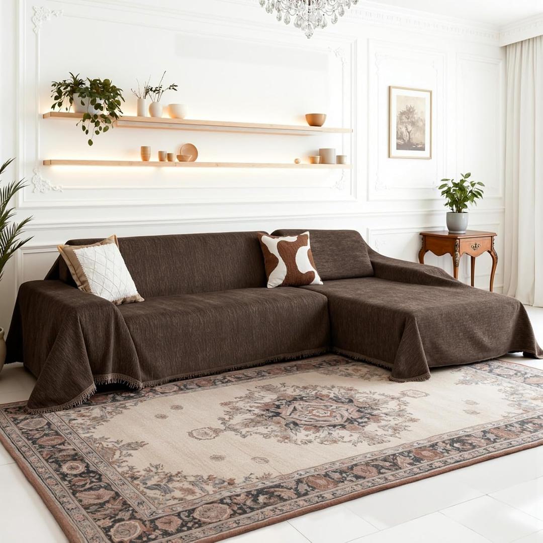 MEETSKY Sectional Couch Covers Chenille 2 Pieces Couch Covers for L Shape Sofa Cover Washable, Sofa Throw Cover for 3 Cushion Couch, Sofa Slipcover for Dogs(X-Large, 71"x118"+71"x118", Dark Chocolate)