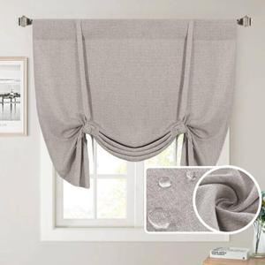 H.VERSAILTEX Linen Tie Up Curtains Thermal Insulated Waterproof Balloon Roman Shade Light Filtering Adjustable Bathroom Rod Pocket Panel for Small Window,42in Wide by 63in Long, Heather Taupe