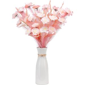 Artificial Flowers in Vase Peony Bouquet, Bundle of 10 Silk Peony Flowers with Vase for Wedding Party Home Kitchen Table Centerpieces Decoration(Light Pink)