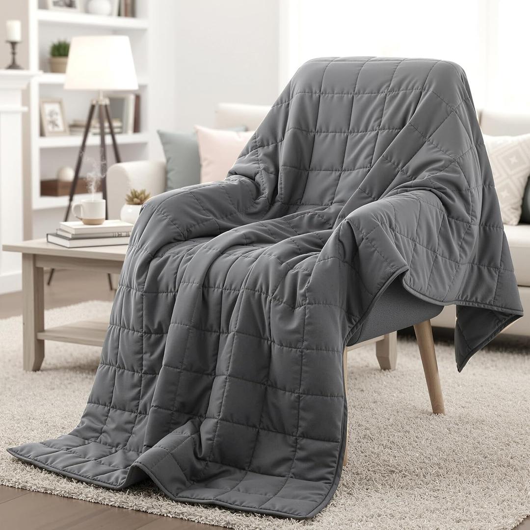 Weighted Blanket 15 lb, 48" x 72" Twin Size Cooling Cotton Machine Washable, Grey-48"x72" 15LB