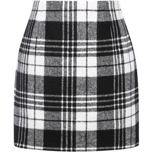 IDEALSANXUN Womens High Waist Plaid Skirt Bodycon Pencil Wool Mini Skirts (Black, XS)