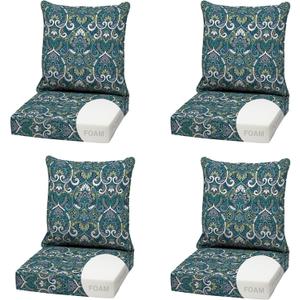 Arden Outdoor Foam Deep Seat Cushion (4-Pack), 22x24, Premium High-Density Foam, Never Flattens, Weather-Proof for Patio Chair Sofa Couch, Sapphire Aurora Blue Damask