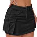 Mancreda Women Denim Cargo Skirt Mini Low Waist Button Bodycon Y2K Flap Pockets Skirts (X-Large, S01-black)