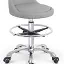 Grace & Grace Rolling Stool with Wheels and Back, Adjustable Heavy Duty Esthetician Chair Stool for Shop, Salon, Office and Home,Kitchen (Without Footrest, Black)