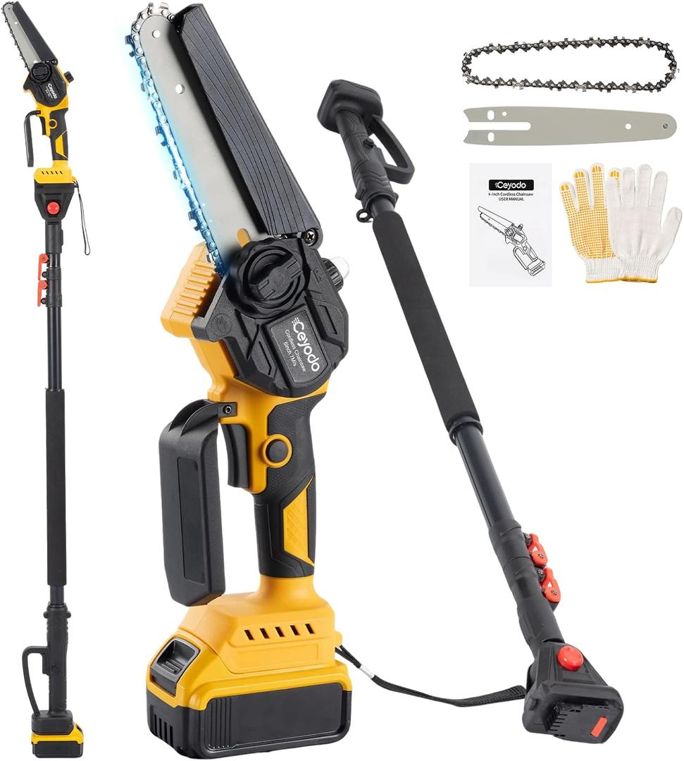 6 Inch Mini Chainsaw Brushless Tree Trimmer with DEW 20V Extension Pole, Tree Saw for Trimming Pruning (Tool Only)