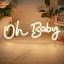 Oh Baby Neon Sign for Backdrop, 16.5x 6.9 Dimmable Led Light up Sign for Baby Shower - Gender Reveal Birthday Party Decorations - Warm White