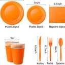 210pcs Orange Paper Plates Disposable Tableware Party Supplies- Includes 9" Dinner Plates, 7" Dessert Plates, 9oz Paper Cups, Napkins, Plastic Forks, Knives And Spoons For All Holiday Parties