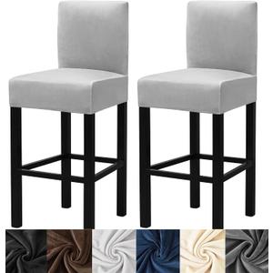 HFCNMY Bar Stool Covers,2 Pack Stretch Bar Stool Covers with Backs Velvet Bar Stool Covers Barstool Seat Cover Washable Bar Chair Covers High Chair Cover with Elastic Bands Light Gray