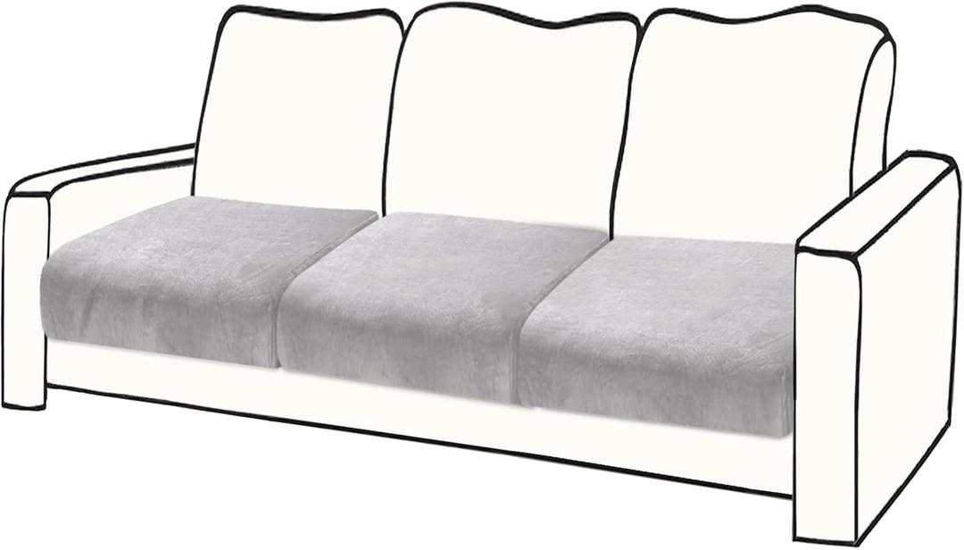 Couch Cushion Cover Velvet 3 Pieces Seat Cushion Cover Stretch Sofa Covers Separate Sectional Sofa Slipcovers Furniture Protector (3-Seater or Backrest, Light Grey)