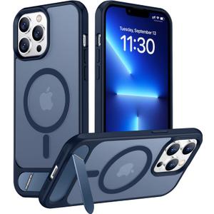 Temdan Magnetic Compatible with iPhone 13 Pro Max Case, [Built-in Invisible Kickstand][Compatible with MagSafe] [Military Grade Shockproof] Slim Translucent Matte Phone Case for iPhone 13 Pro Max 6.7" (Blue)