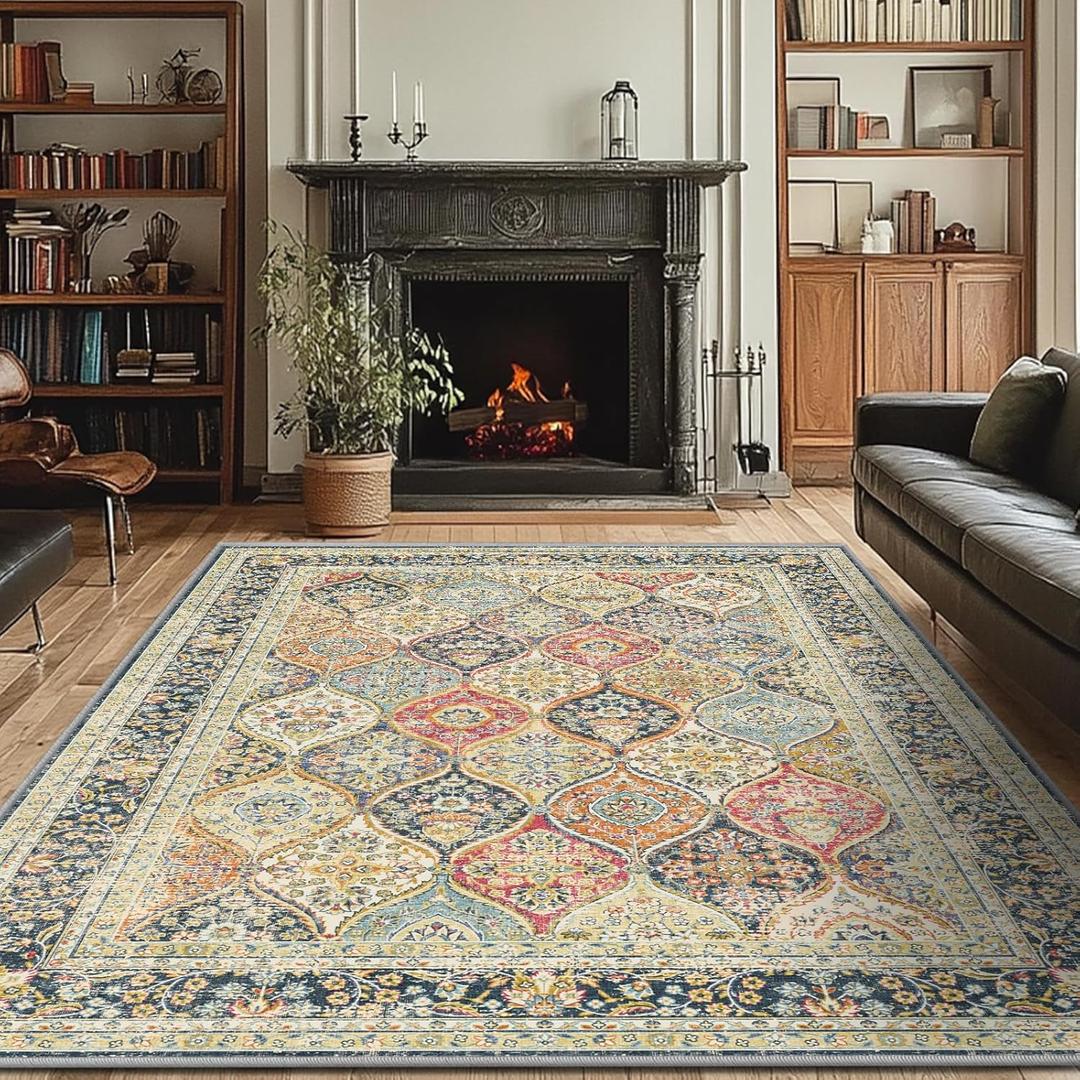 yongyangjuxin Area Rugs 8x10 Rug for Living Room, Non Slip Washable Rug Blue, Large Area Rugs for Bedroom, Low Pile Soft Vintage Rugs for Bedroom Dining Room Indoor