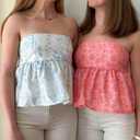 Women's Tie Back Cropped Tube Top Cute Floral Strapless Babydoll Peplum Tops Trendy Summer Casual Flowy Bandeau Outfit, Medium