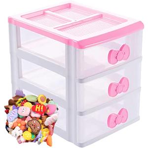 3 Drawer Storage Organizer Small Plastic Drawer Kawaii Pink Desk Organizer Drawer for Bathroom, Dorm, Desk, Office