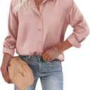 Chigant Women's Blouse Satin Silk Shirts Button Down Shirts Casual Loose Long Sleeve Office Work Tunic Tops , M