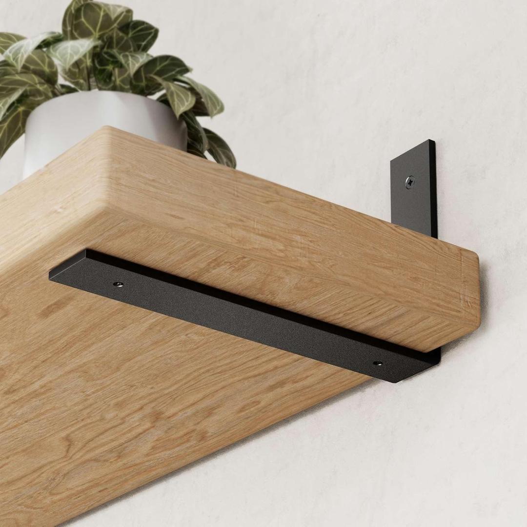 6-Pack Heavy Duty 12-Inch Black Shelf Brackets, L Shelf Bracket 12 Inch for Floating Shelves, 1/5-Inch Thick