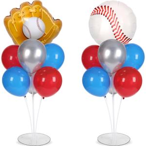 Baseball party Balloons Stand Kit 2 Sets with 2 Baseball Glove Foil Balloons Red Blue Silver Themed Party Balloon Centerpiece for Tables for Men Boys Game Sports Rookie Year 1st Birthday decorations