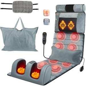 Full Body Massage Mat with Heat Massage Heating Pad Electric Vibration Massage Pad Cushion Massage Mattress Heated Chair Pad with Timer Anti-Slip Bottom Earplugs for Back Neck Foot Kneading