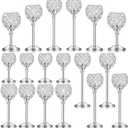 Qunclay 18 Pieces Crystal Candle Holders Bulk Candle Stick Holder Centerpieces for Table Wedding Centerpieces Crystal Decorative Tealight Dining Table Decor for Party(Silver)