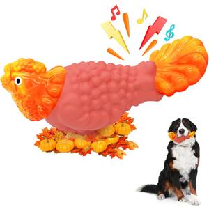 WinTour Tough Dog Toys for Aggressive Chewers, Dog Chew Toys for Large Dogs, Turkey Indestructible Squeaky Dogs Toy to Keep Them Busy (Orange)