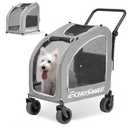 EchoSmile 4 Wheels Pet Stroller, Dog & Cat Stroller for All-Season, Lightweight Carrier with Storage Basket, Adjustable Handle, Removable Pad, Breathable Mesh, Up to 135 lbs, Grey