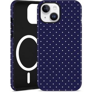 Jusy Compatible with MagSafe Polka Dot Case for iPhone 13/iPhone 14, Cute Aesthetic Polka Dots Magnetic Phone Case, Soft TPU and Hard PC Protective Phone Cover for Women Girls (Matte), Navy Blue