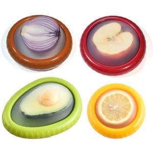 4 Pcs Reusable Avocado Onion Lemon Tomatoes Saver Keeper, Silicone Fruit and Vegetable Anti-Oxidation Storage Box Refrigerator, Fruit Veggie Holder Containers for Fridge, Food Huggers Conservation