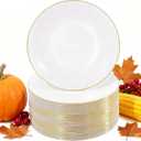 Nervure 100Pieces White with Gold Rim Plastic Plates - 7.5inch Disposable Gold Salad/Dessert Plate - White and Gold Plastic Plates Ideal for Wedding & Party & Thanksgiving