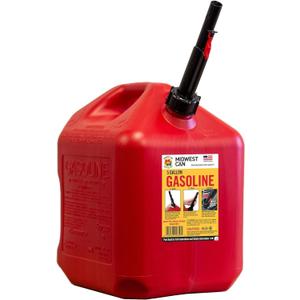 Midwest Can 5610 Safe-Flo Auto Shut Off 5 Gallon Gas Can  Durable Fuel Containers with FlameShield Safety System & Quick-Flow Spout - Red - 1 Pack