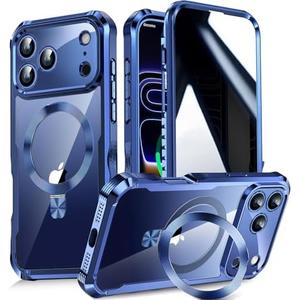 Reukdnv [Built-in Privacy Screen Protector & Invisible Ring Stand] Privacy Case for iPhone 17 Pro 6.3'' [Soft Bumper Full Signal] [Compatible with MagSafe] Full-Body Shockproof Clear Case, Blue