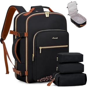 LOVEVOOK Travel Backpack for Women & Men 40L,Airline Approved Carry On Backpack Travel Essentials,TSA Carry on Luggage,Waterproof Personal Item Travel Bag Suitcase,3 Packing Cubes,Black-Leopard print