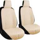 ENOGE Linen Car Seat Covers Front Seat Covers Breathable Cloth Fabric Car Seat Protector Universal Fit Most Automotive, Van, SUV, Trucks (Beige, 2 Front), (Only Headrest Covers)