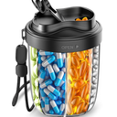 2 x Large Pill Organizer with 7 Large Compartments - Portable Pill Dispenser for Travel, Anti-Mix Design & Wide Opening Design, Easy Access to Vitamin Dispenser, Includes 20 Blank Stickers (Black)