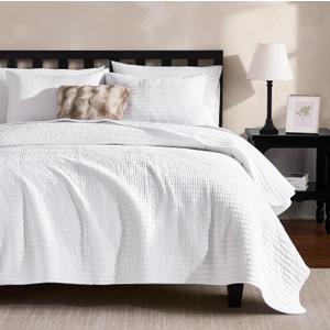WDCOZY Velvet Queen Size Quilt Set - White Striped Pick Stitch Soft Lightweight Bedspread, Channel Farmhouse Country Rustic Coverlet, Modern Bedding Warm Thin Comforter, 3 Pieces