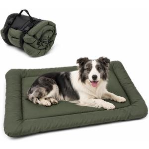 Large Roll-Up Dog Bed, Green Plush Top with Black Bottom