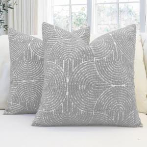 Throw Pillow Covers 18X18 Set of 2, Boho Farmhouse Cushion Cover, Cozy Soft Accent Pillowcase for Couch Sofa Bed Living Room Dark Grey