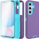 for Samsung Galaxy S24-FE Case [NOT FIT S24] with 2 Pack Tempered Glass Screen Protector, Military Grade 3-Layer Full-Body Shockproof Android Funda para Galaxy S24FE 5G, Purple (S24 FE, Purple)