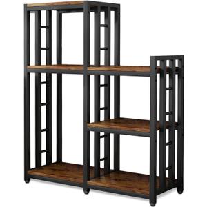 BRIGHTSHOW Kitchen Storage Shelf Bakers Rack, 6-Tier Coffee Bar Table, Kitchen Microwave & Mini Fridge Stand Shelves for Spices, Pots and Pans (52 x 40 x 17.5inch) (Tiger Brown)