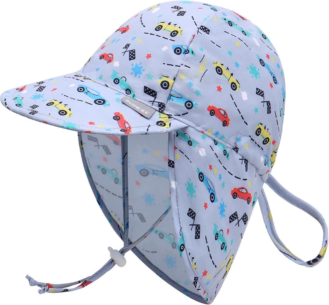 Duoyeree Baby Sun Protection Hat with Neck Flap UPF 50+ Polyester Hat 0-5T | Kids Infant Toddler Beach Hat,swimming pool hat, lightweight and easy carrying,adjustable Chin strap (Gray, M)