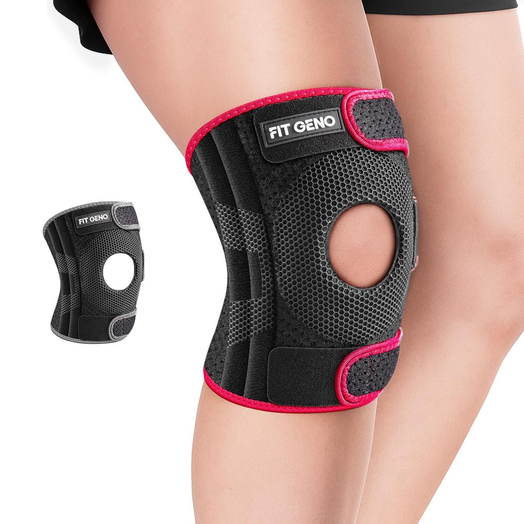 Fit Geno KneeXpert Knee Brace with Side Stabilizers & Patella Gel Pad - Adjustable Compression Support for Pain Relief, Meniscus, ACL, Arthritis, Running - M/L (Garnet)