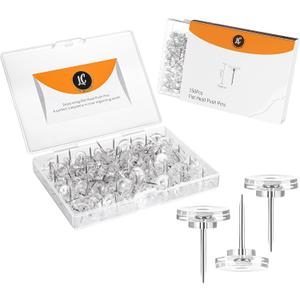 150 Pack Clear Push Pins Tacks by Luxurecourt, Flat Head Thumbtacks for Bulletin Board, Wall Hanging, Cork Board, Shadow Box, Heavy Duty Plastic Head with Steel Point in Reusable Storage Box