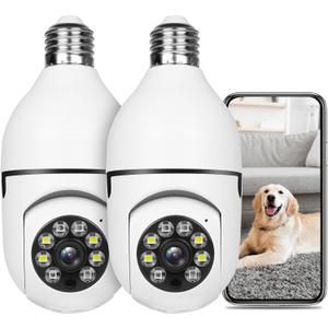 UPULTRA Light Bulb Security Camera Outdoor 2packs HD Wireless 5GHz/2.4GHz WiFi Home IP Cameras E27 360 Degree Panoramic,Motion Detection and Alarm,Two-Way Audio,Night Vision