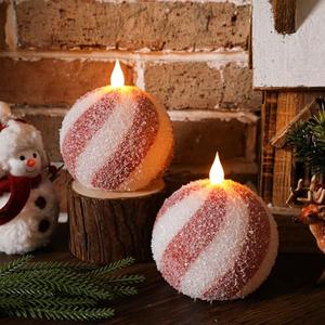 Baquler Set of 2 Christmas Candy Light Indoor Flameless Candles LED Candy Cane Light Xmas Red and White Glitter Ball Battery Operated Candles for Xmas Gift Holiday Party Room House Home Table Decor